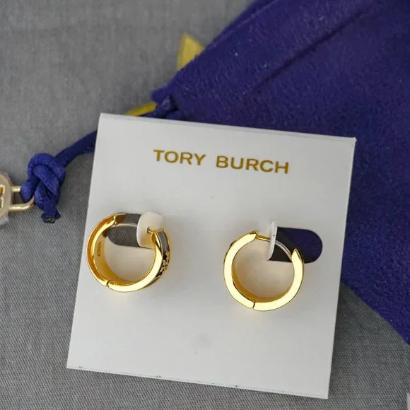 Tory Burch Kira Enamel Hoop Earrings in Black (Brand New) - Picture 4 of 8